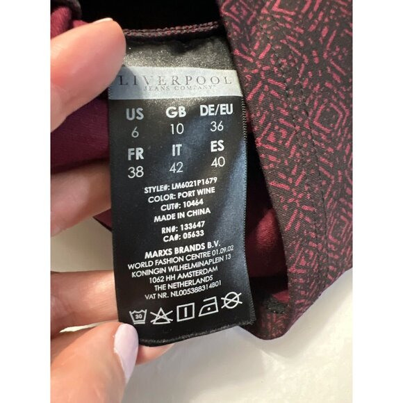 Liverpool Port Wine Patterned Pencil Skirt With Zipper Pockets Womens Size 6 - Picture 5 of 7